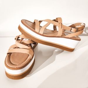 NWT Lucky Brand Tan Strap Block Platform Heel Shoes